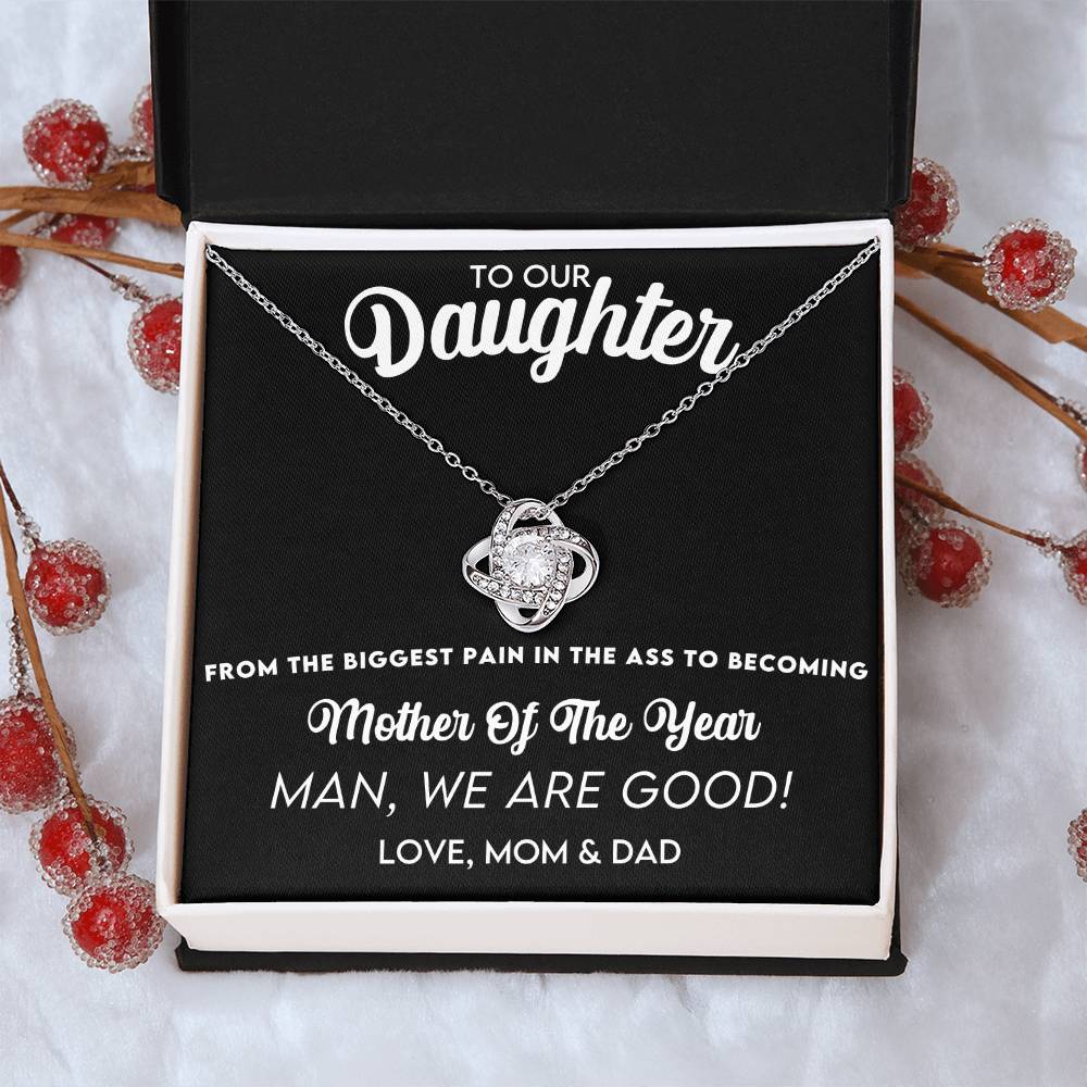 Humor And Elegant Gift For Your Wonderful Daughter On Mother's Day Love Knot Necklace