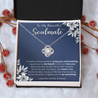 Gift For Your Soulmate - Last Breath I Breath Navy Flower Love Knot Necklace Love Knot Necklace