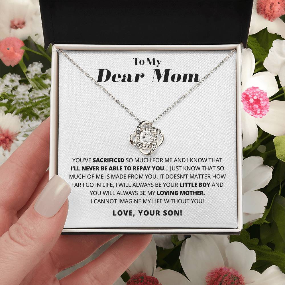 To My Dear Mom - Heart Melt Message Love Knot Necklace Love Knot Necklace