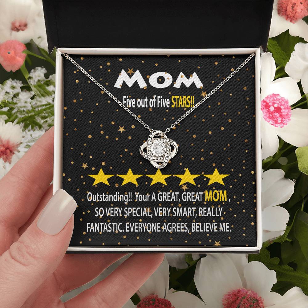 Humorous Gift For Mom Five Star Review For Mom Message Card Gift Necklace For Mom Funny Gift Necklace For Mom Birthday Mother's Day Gift Ne Love Knot Necklace