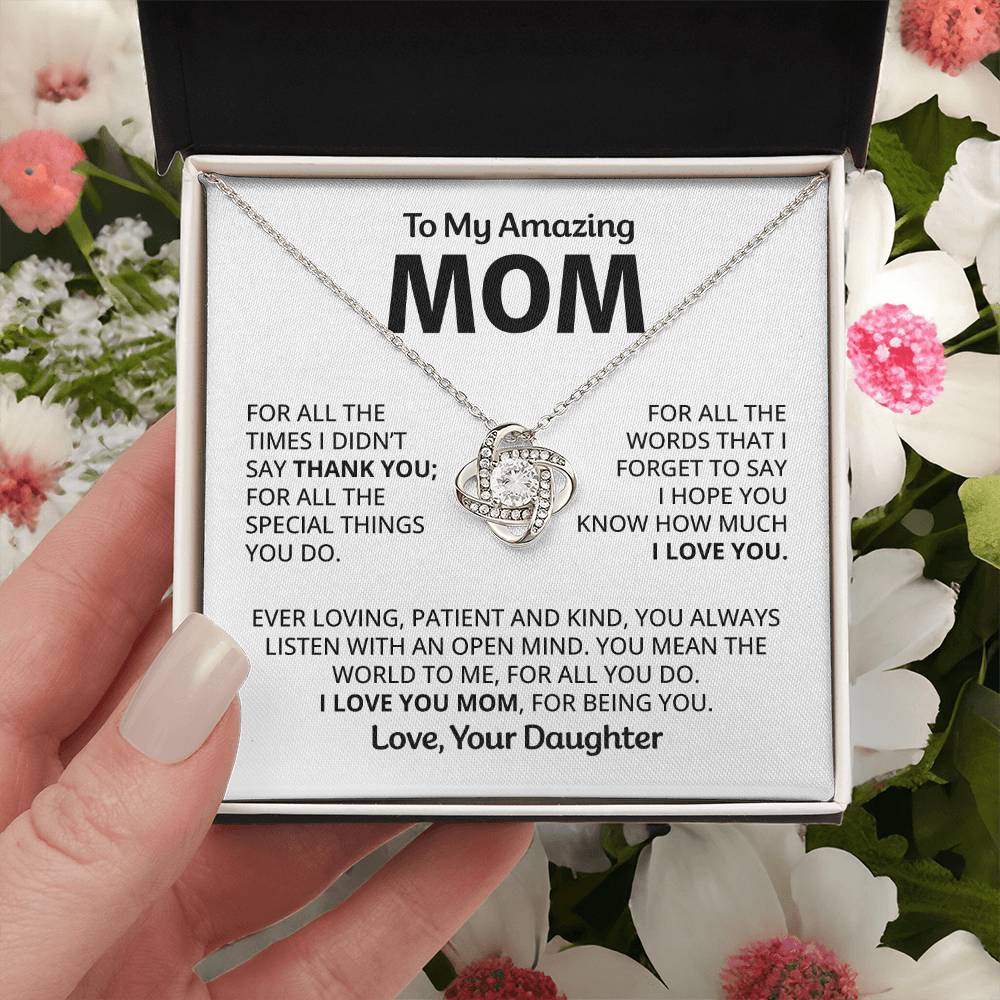 To My Amazing Mom - Heart Melt Message Love Knot Necklace Love Knot Necklace