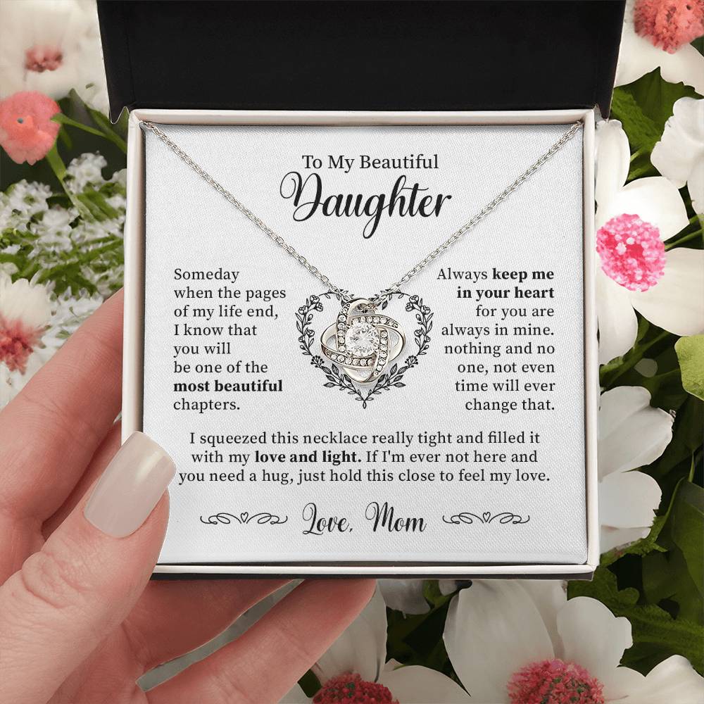 To My Beautiful Daughter - Keep Me In Your Heart - Love Knot Necklace Love Knot Necklace