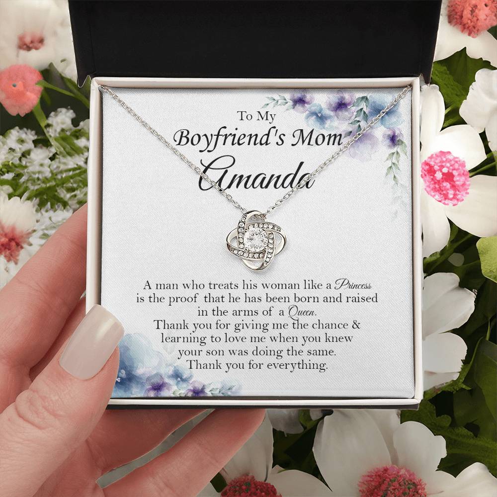 To My Boyfriends Mom Gift Customize Custom Name On Message Card Boyfriend's Mom Gift Birthday Mom Gift Gift For Boyfriend Mom Mother's Day Gift Love Knot Necklace