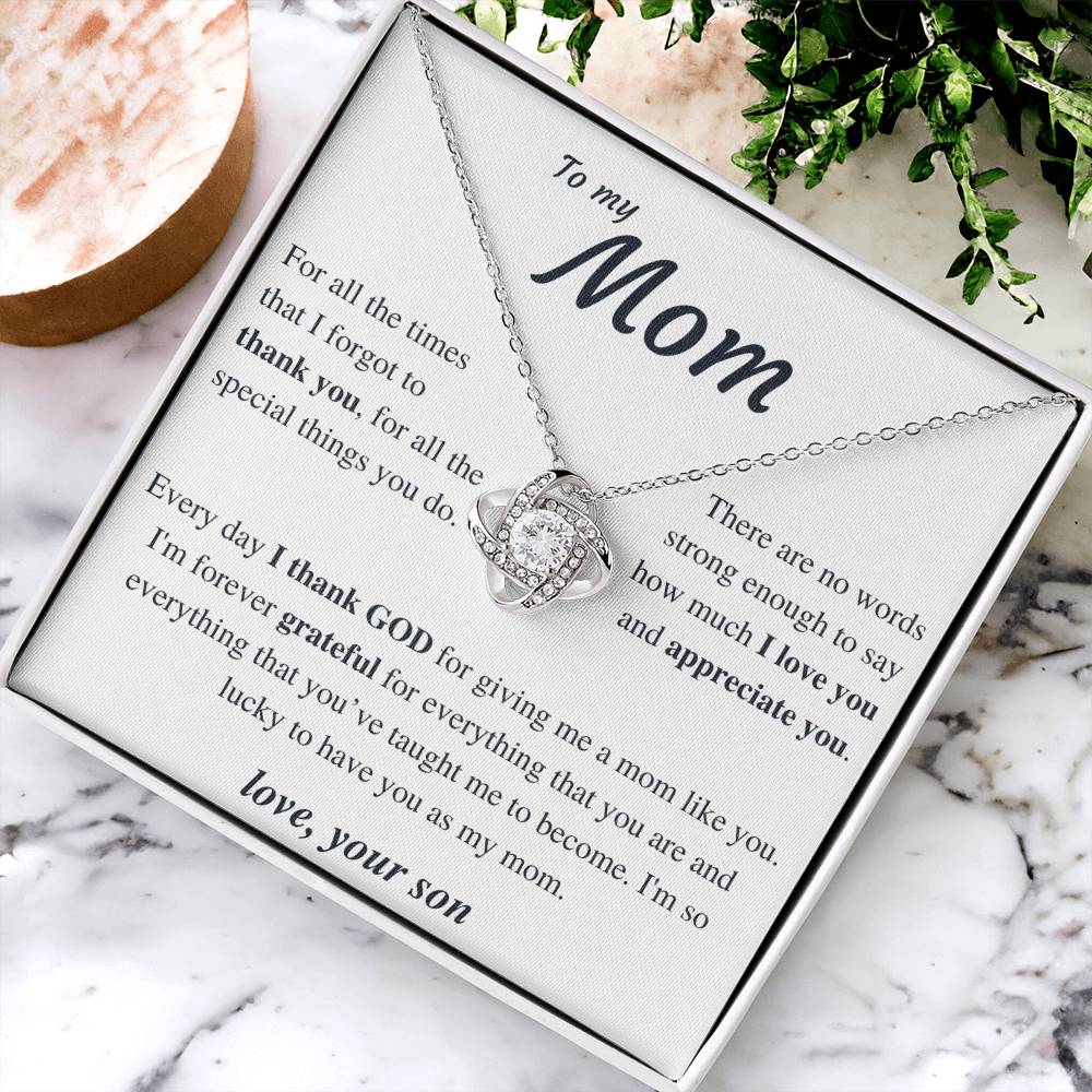 To My Mom - Thank You - Love Knot Necklace Love Knot Necklace