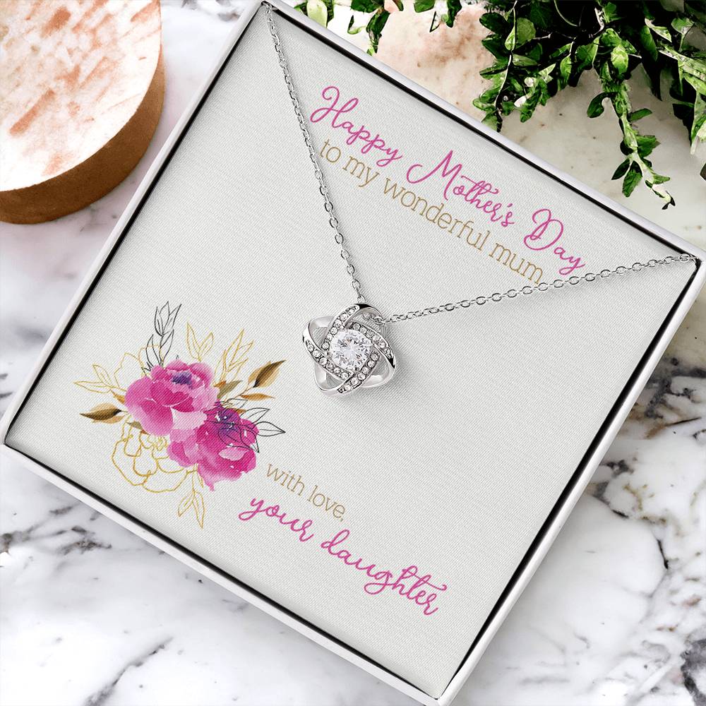 Mothers Day Gift To Mum From Daughter Love Knot Necklace White Gold Cubic Zirconia Mother&#39;s Day Gift Love Knot Necklace