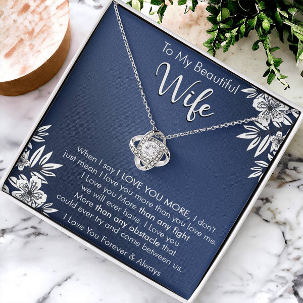 Gift For Wife Love You More Navy Flower Love Knot Necklace Love Knot Necklace