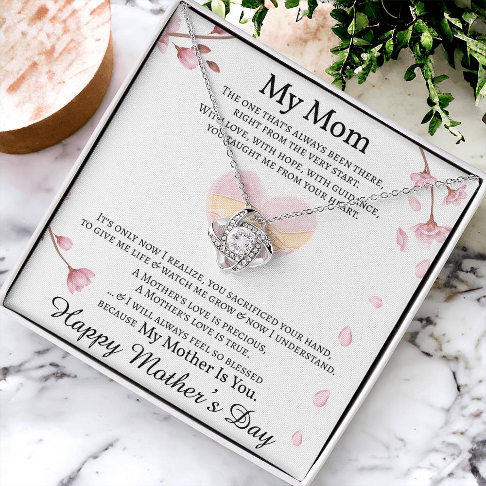 Mother&#39;s Day Message Card Necklace For Mom Love Knot Necklace For Mom Mom Gift From Daughter Mom Gift From Son Love Knot Necklace