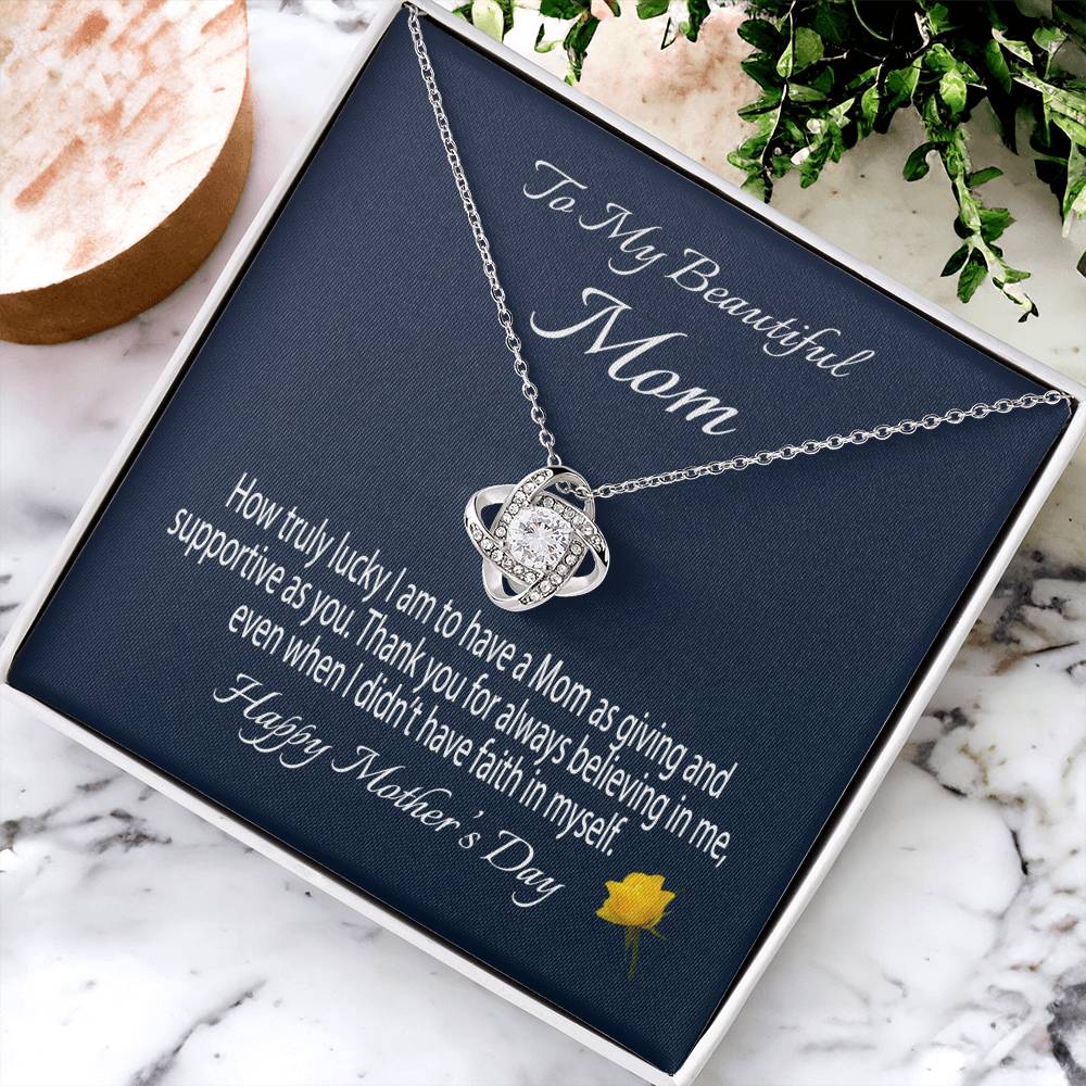 To My Beautiful Mom Gift Necklace Mother&#39;s Day Message Card Necklace For Mom To Mom From Daughter Gift To Mom From Son Gift Ne(1) Love Knot Necklace