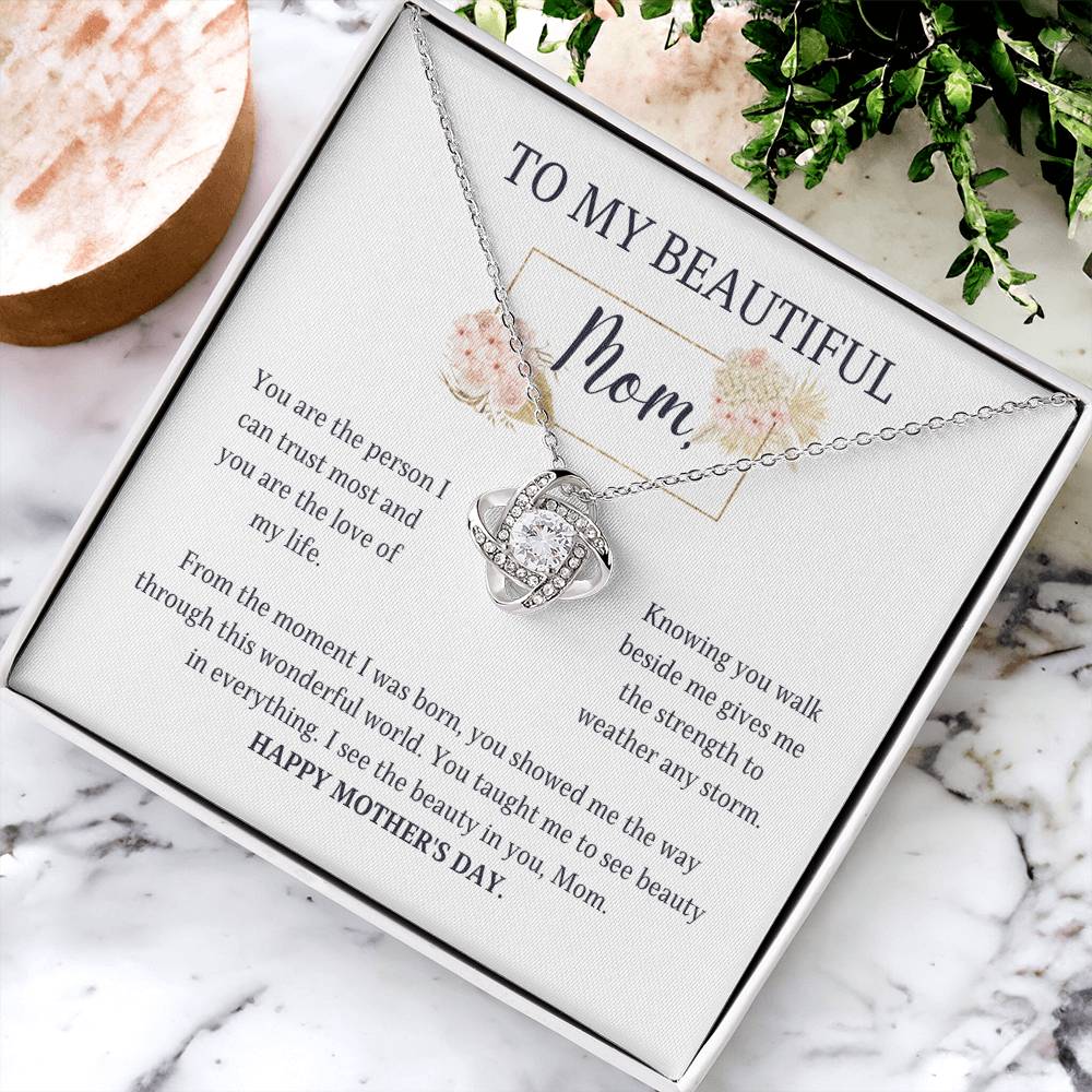 Love Not Necklace Sterling Silver Mother&#39;s Day Gift - I See The Beauty In You Mom Love Knot Necklace