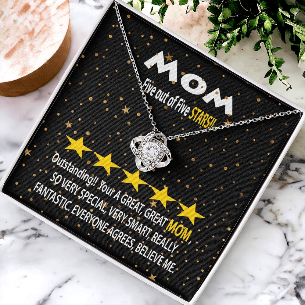 Humorous Gift For Mom Five Star Review For Mom Message Card Gift Necklace For Mom Funny Gift Necklace For Mom Birthday Mother&#39;s Day Gift Ne Love Knot Necklace