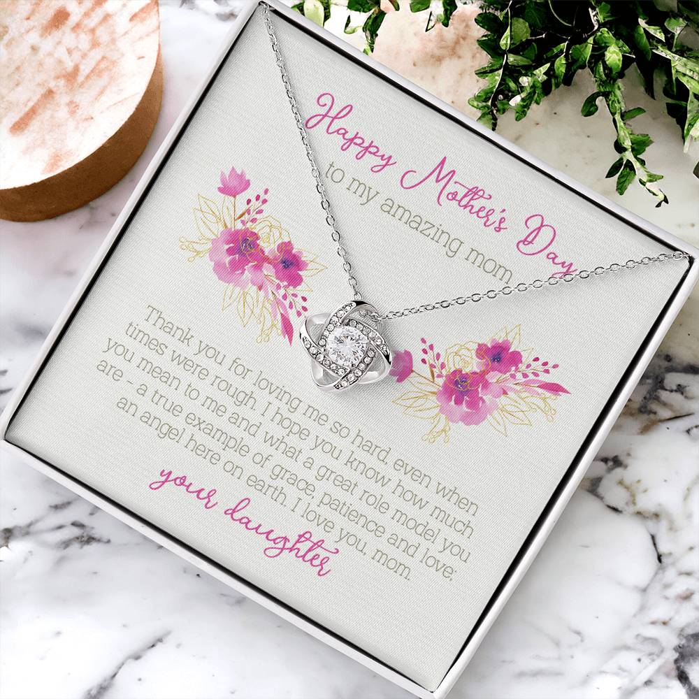 Mother&#39;s Day Gift From Daughter Love Knot Necklace Mother&#39;s Day Jewelry Cubic Zirconia Necklace Love Knot Necklace