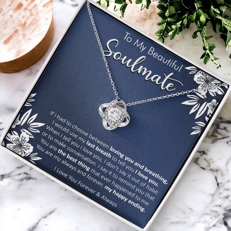 Gift For Your Soulmate - Last Breath Habit Navy Flower Love Knot Necklace Love Knot Necklace