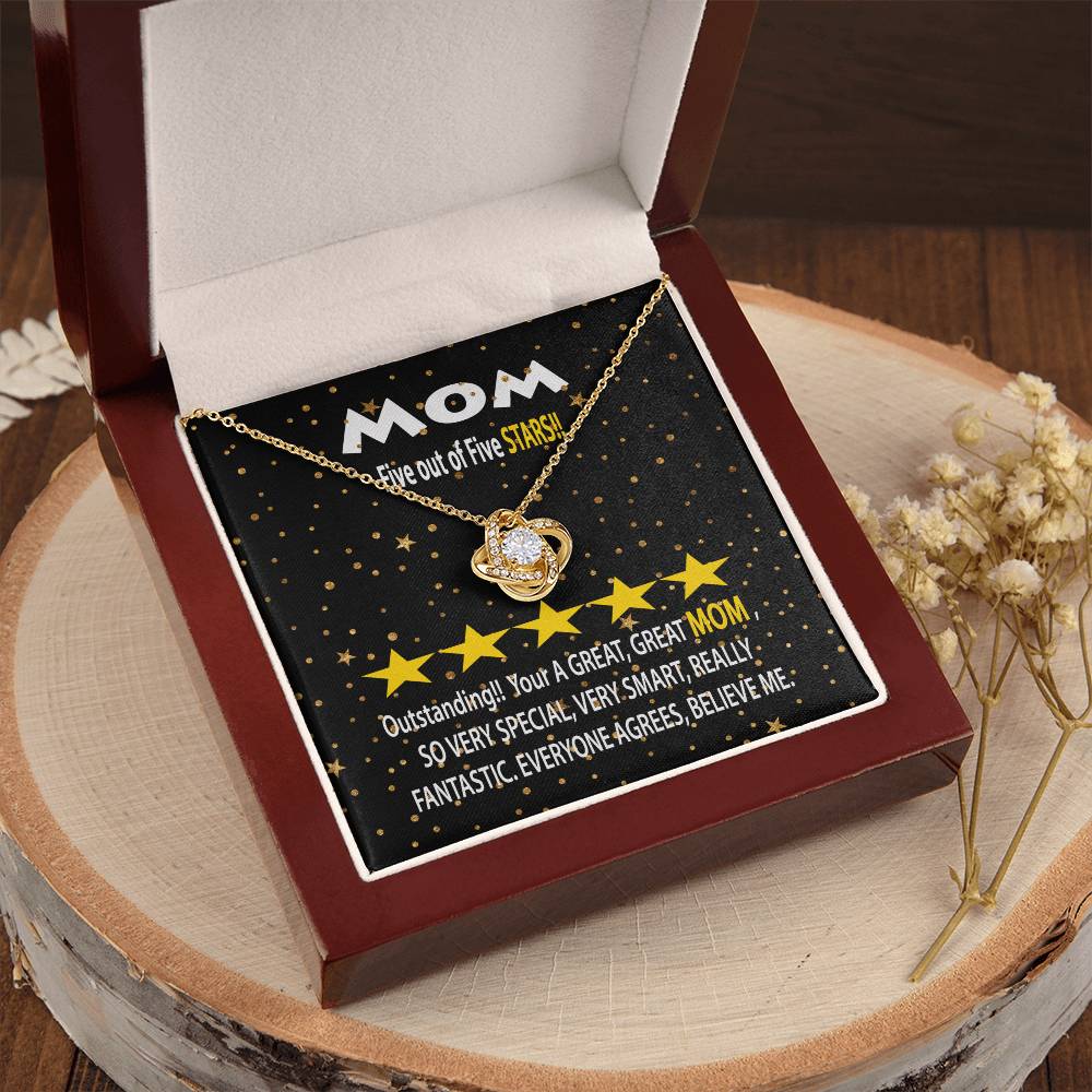 Humorous Gift For Mom Five Star Review For Mom Message Card Gift Necklace For Mom Funny Gift Necklace For Mom Birthday Mother's Day Gift Ne Love Knot Necklace