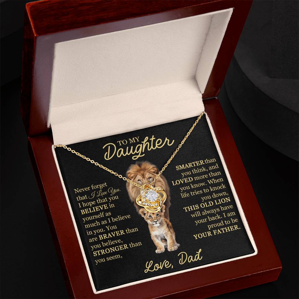 Beautiful Gift For Daughter From Dad This Old Lion Necklace Love Knot Necklace