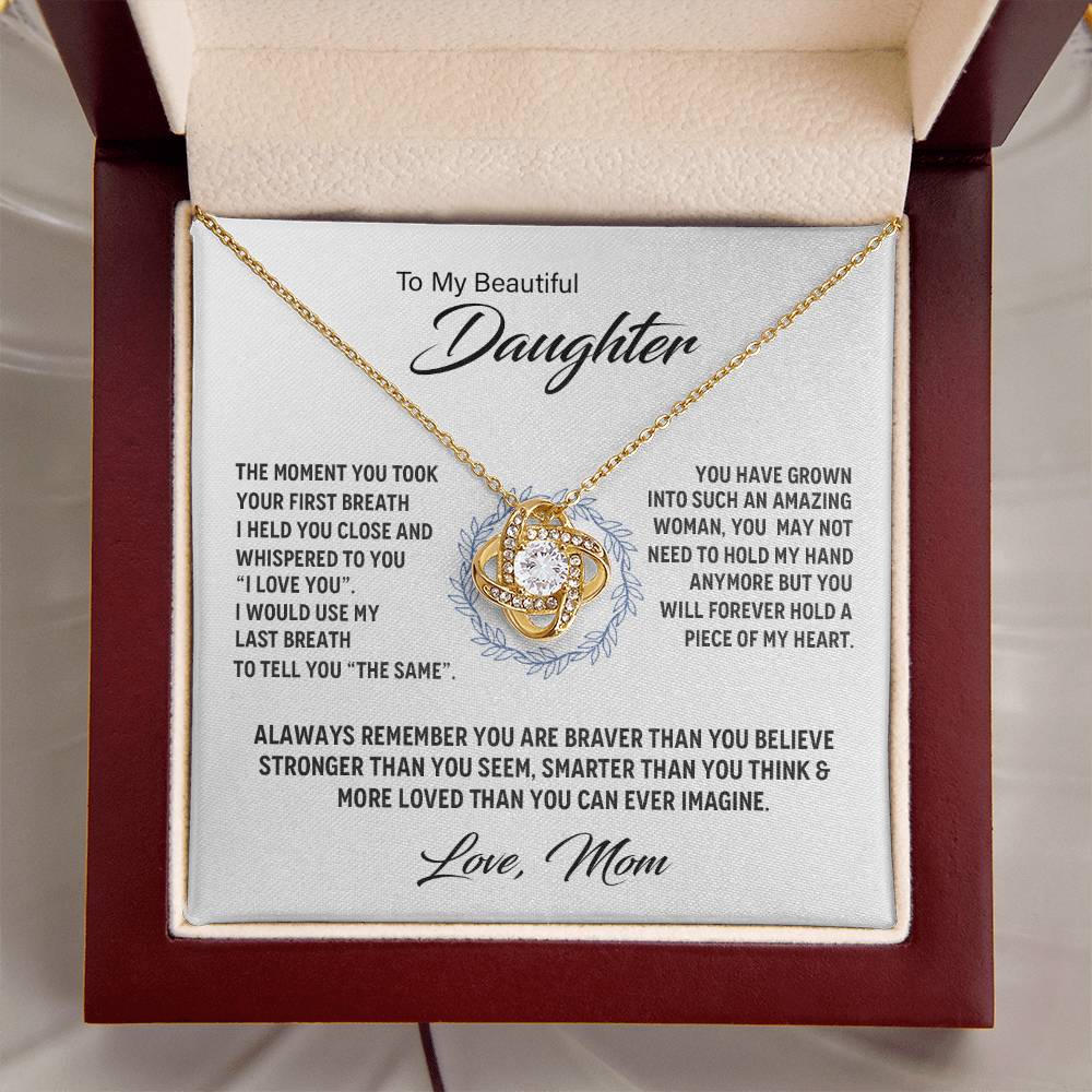 14K White Gold To My Beautiful Daughter - Love Knot Necklace Love Knot Necklace