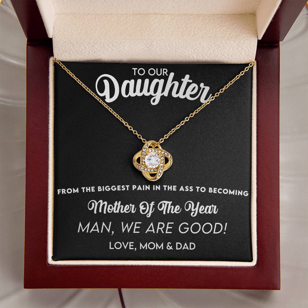Humor And Elegant Gift For Your Wonderful Daughter On Mother's Day Love Knot Necklace