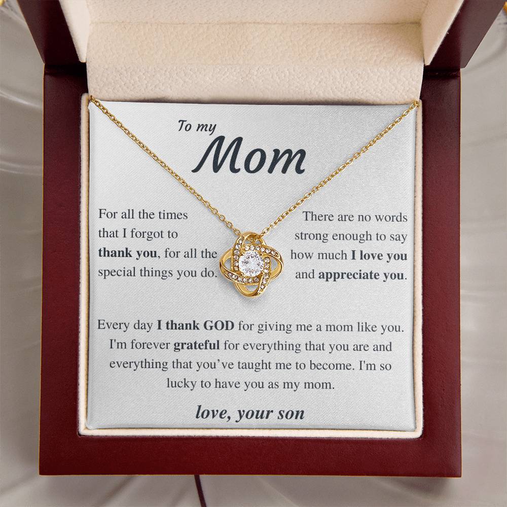 To My Mom - Thank You - Love Knot Necklace Love Knot Necklace