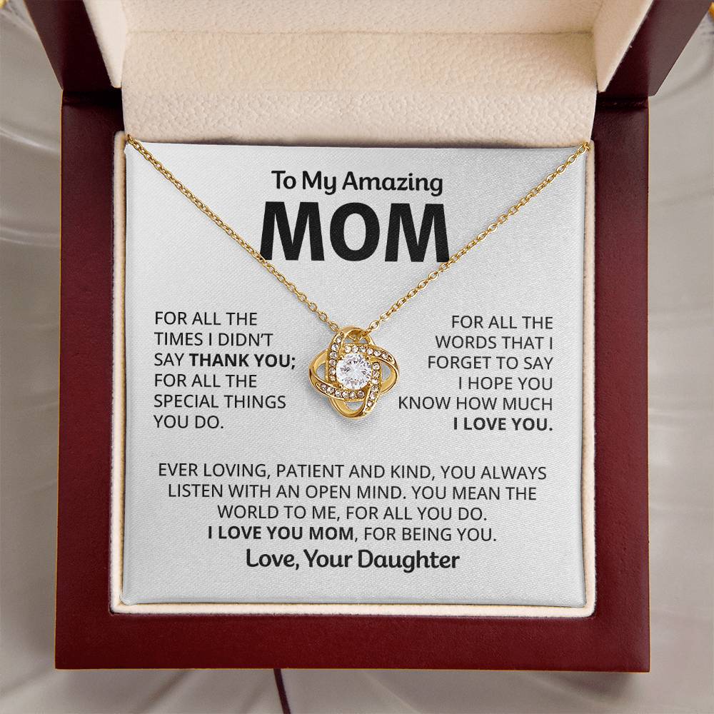 To My Amazing Mom - Heart Melt Message Love Knot Necklace Love Knot Necklace