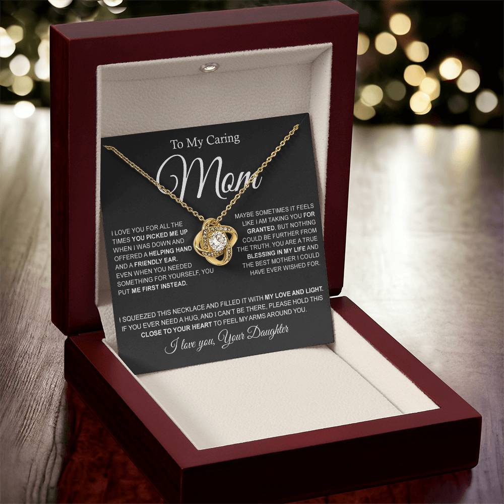 To My Caring Mom Love Knot Necklace