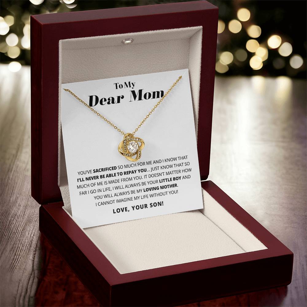To My Dear Mom - Heart Melt Message Love Knot Necklace Love Knot Necklace