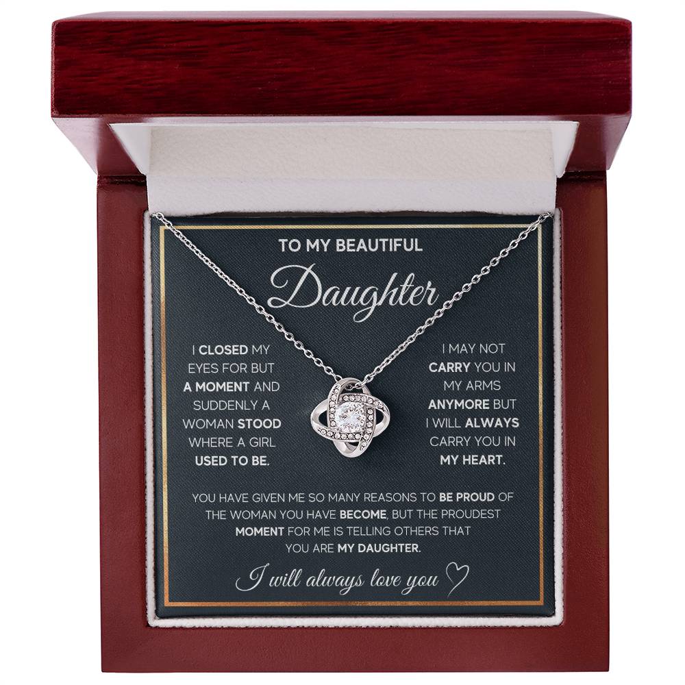 To My Daughter Proud Love Knot Necklace Gift Set Love Knot Necklace