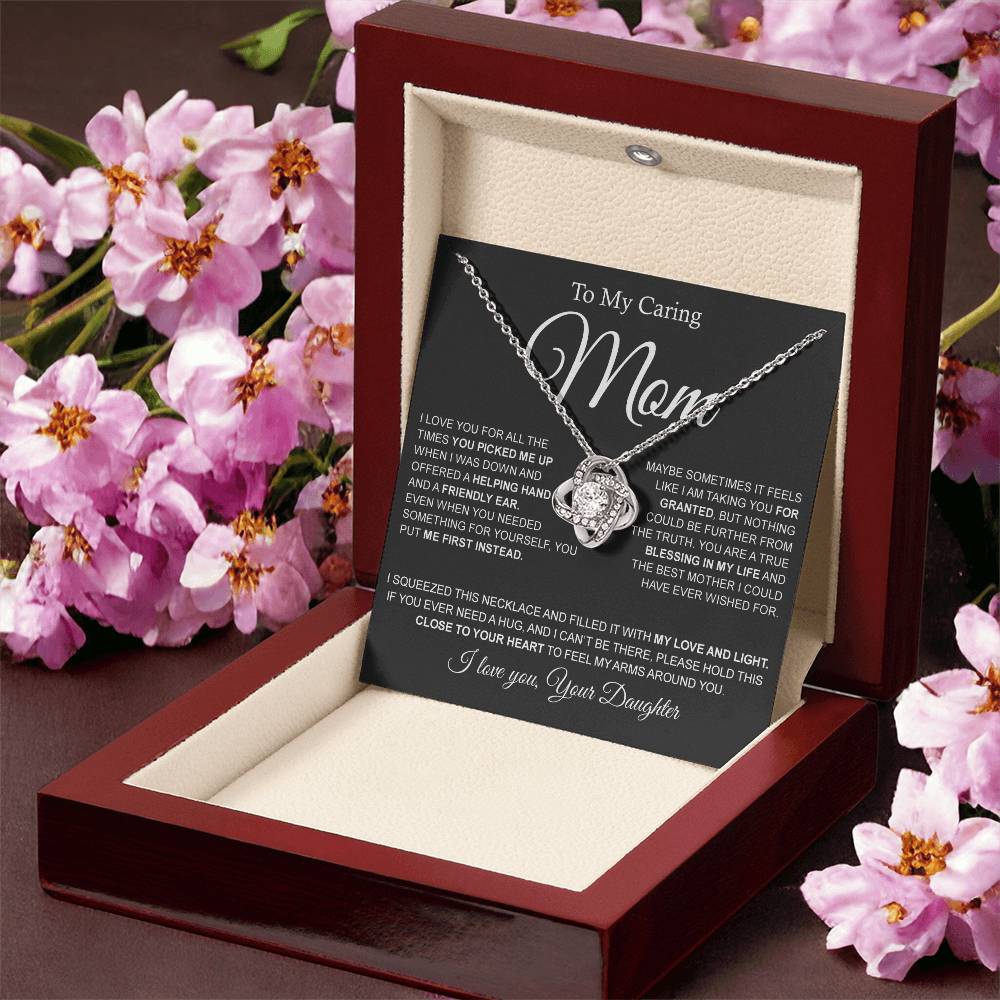 To My Caring Mom Love Knot Necklace