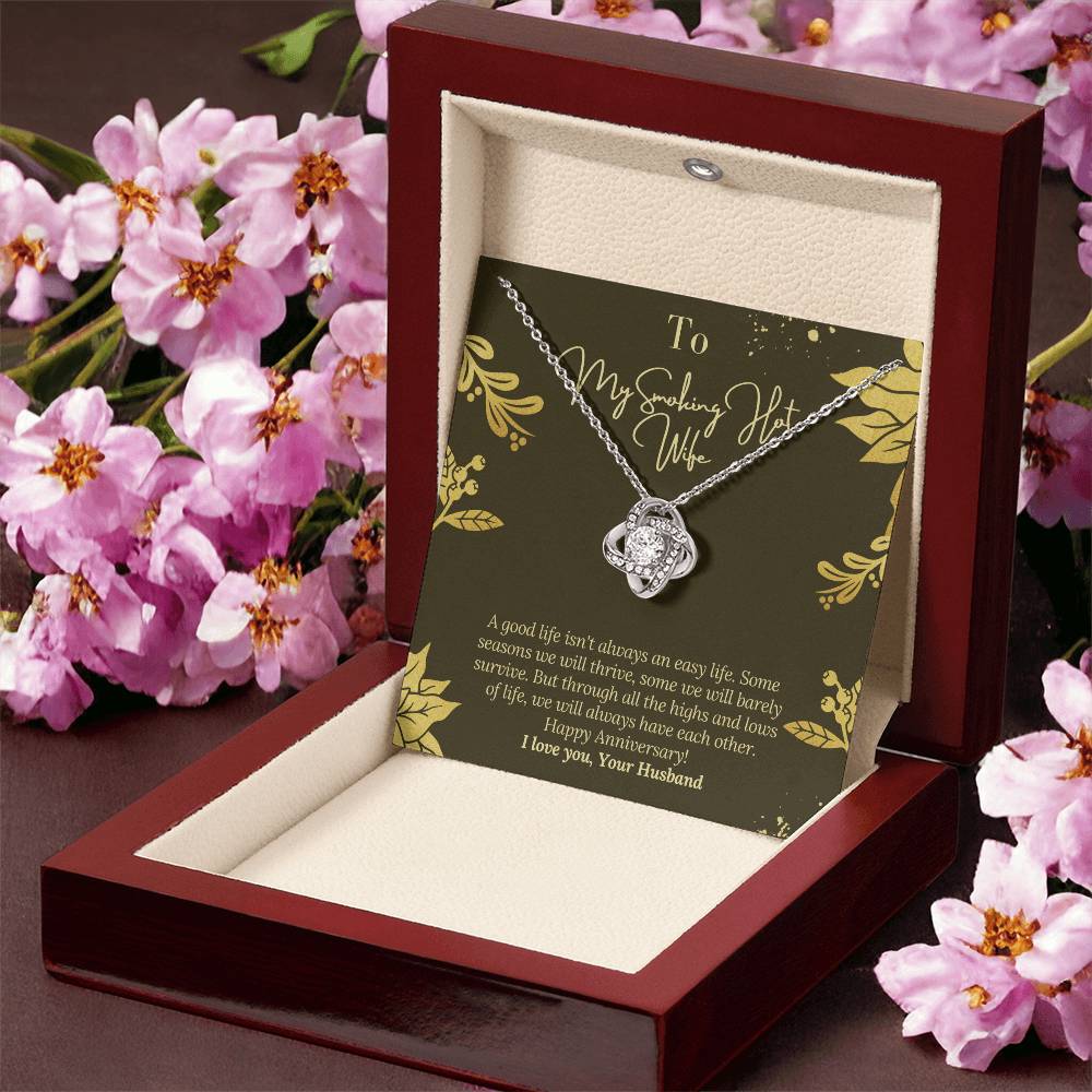Happy Anniversary To Wife With Message Card From Husband To Wife Happy Anniversary Gift Jewelry For Wife Necklace Gift Fo Love Knot Necklace