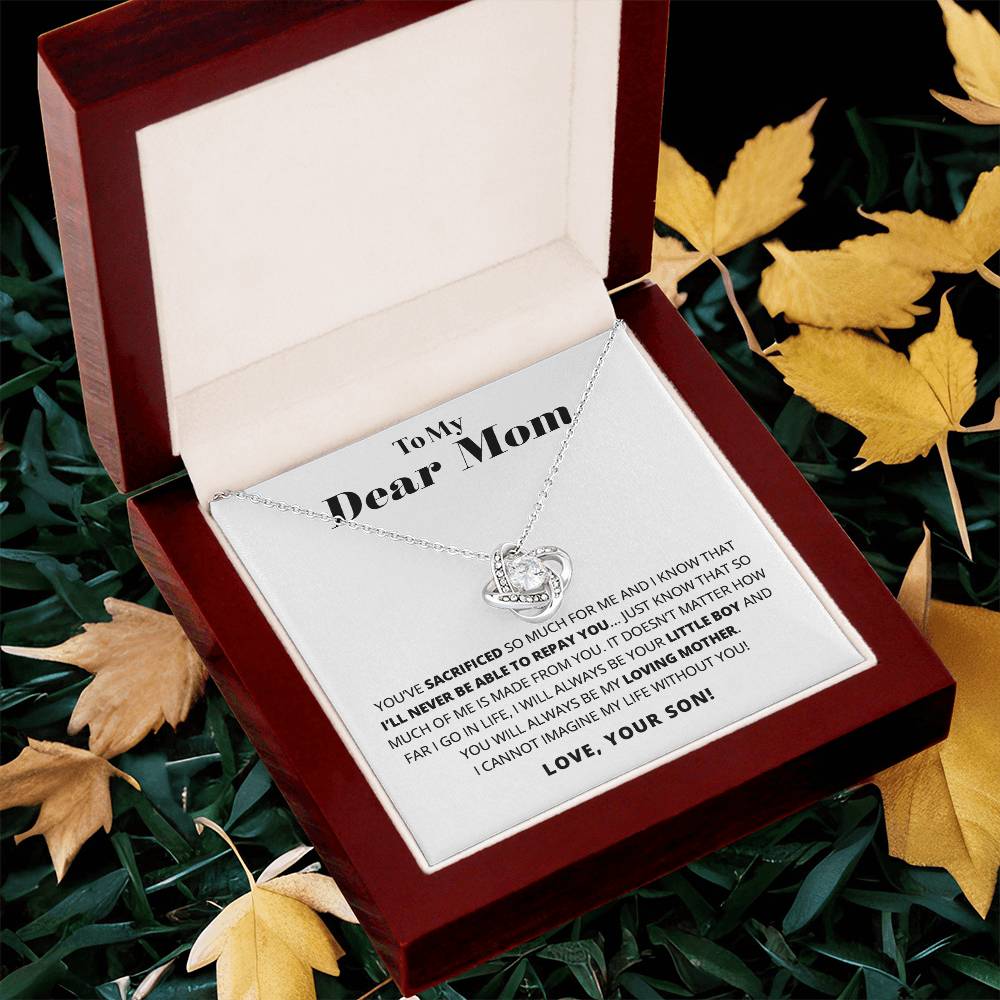 To My Dear Mom - Heart Melt Message Love Knot Necklace Love Knot Necklace