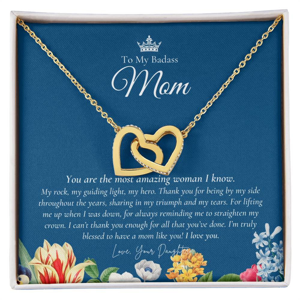 To My Badass Mom Necklace Badass Mom Gift Mother’S Day Gift Birthday Gift Gift From Daughter On Wedding Day Interlocking Hearts Necklace