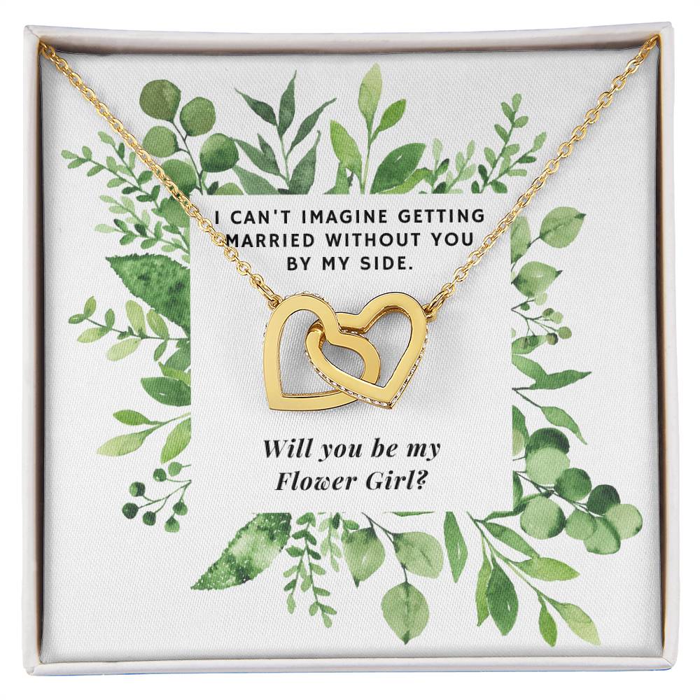 Be Flower Girl Square Foliage Interlocking Hearts Necklace