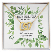 Be Flower Girl Square Foliage Interlocking Hearts Necklace