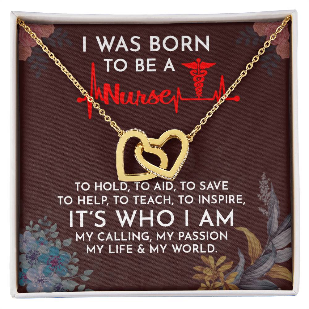 I Was Born To Be A Nurse Interlocking Heart Necklace Interlocking Hearts Necklace