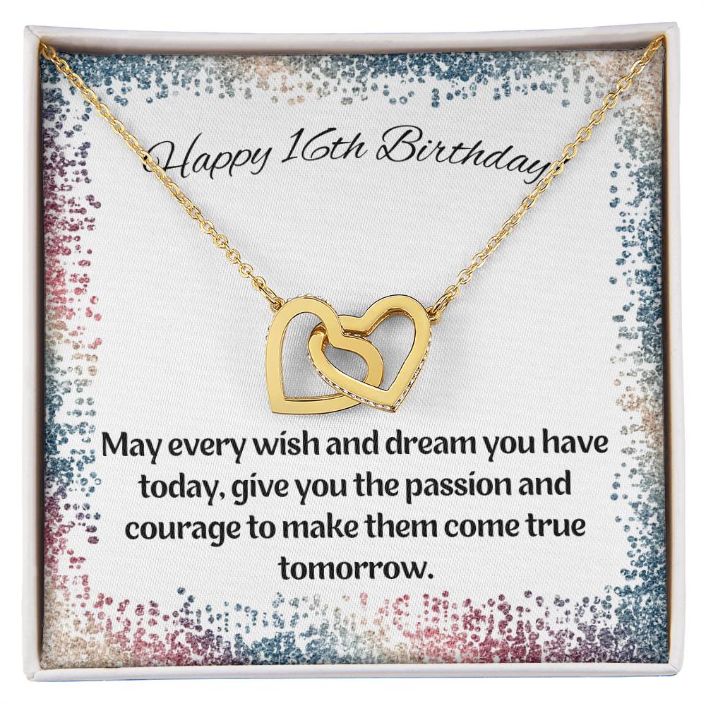 16Th Birthday-Rainbow Sparkle-Daughter Granddaughter Sister Interlocking Hearts Necklace