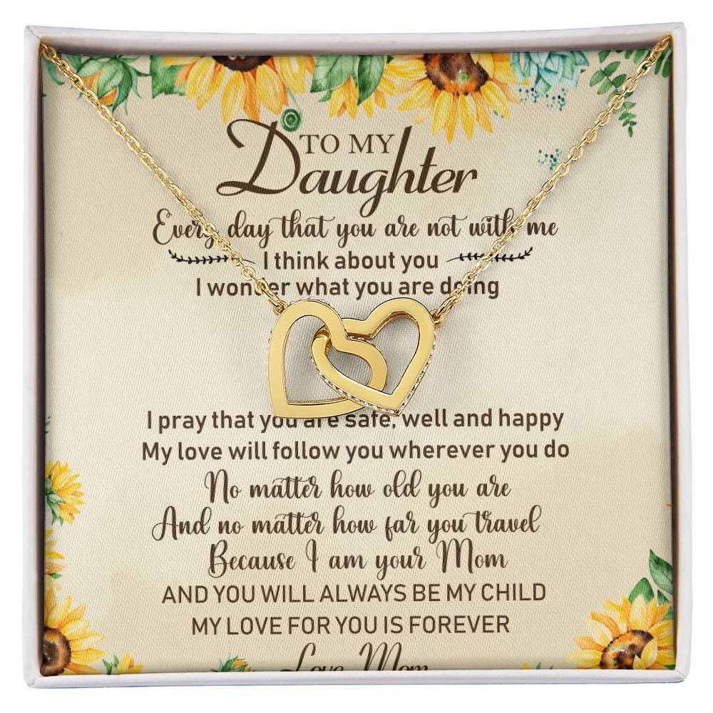 To My Daughter Interlocking Hearts Necklace Message Card