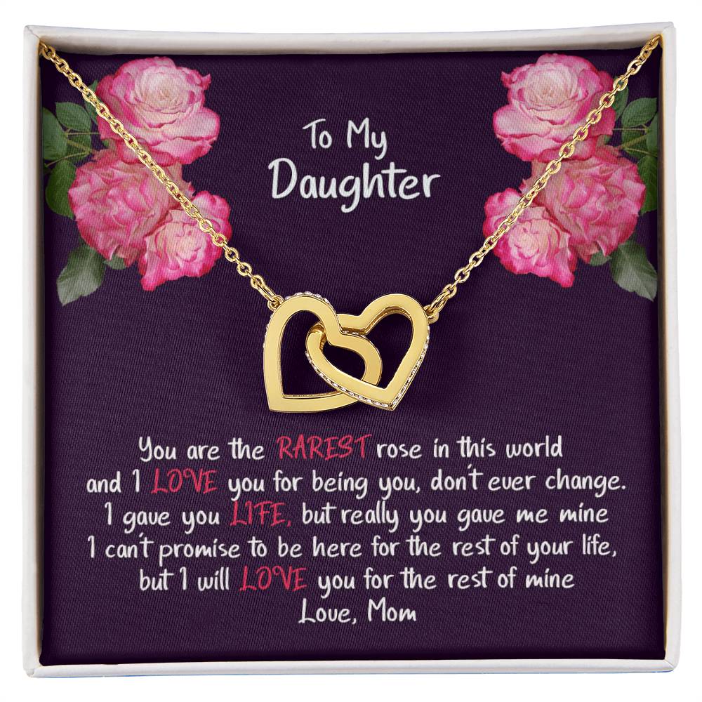 Daughter My Rarest Rose Interlocking Hearts Necklace