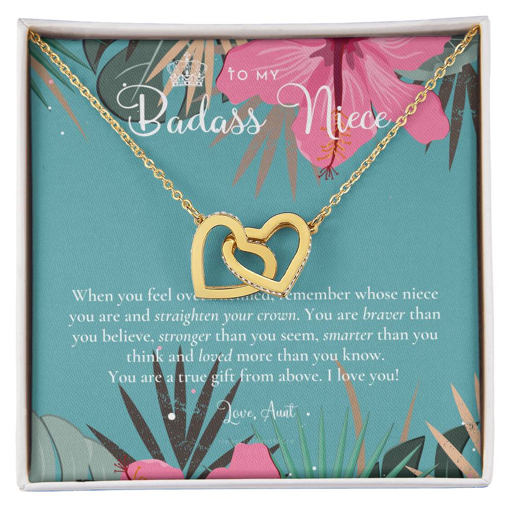 To My Badass Niece Straighten Your Crown Necklace Aunt Niece Necklace Niece Birthday Gift Niece Graduation Gift Interlocking Hearts Necklace