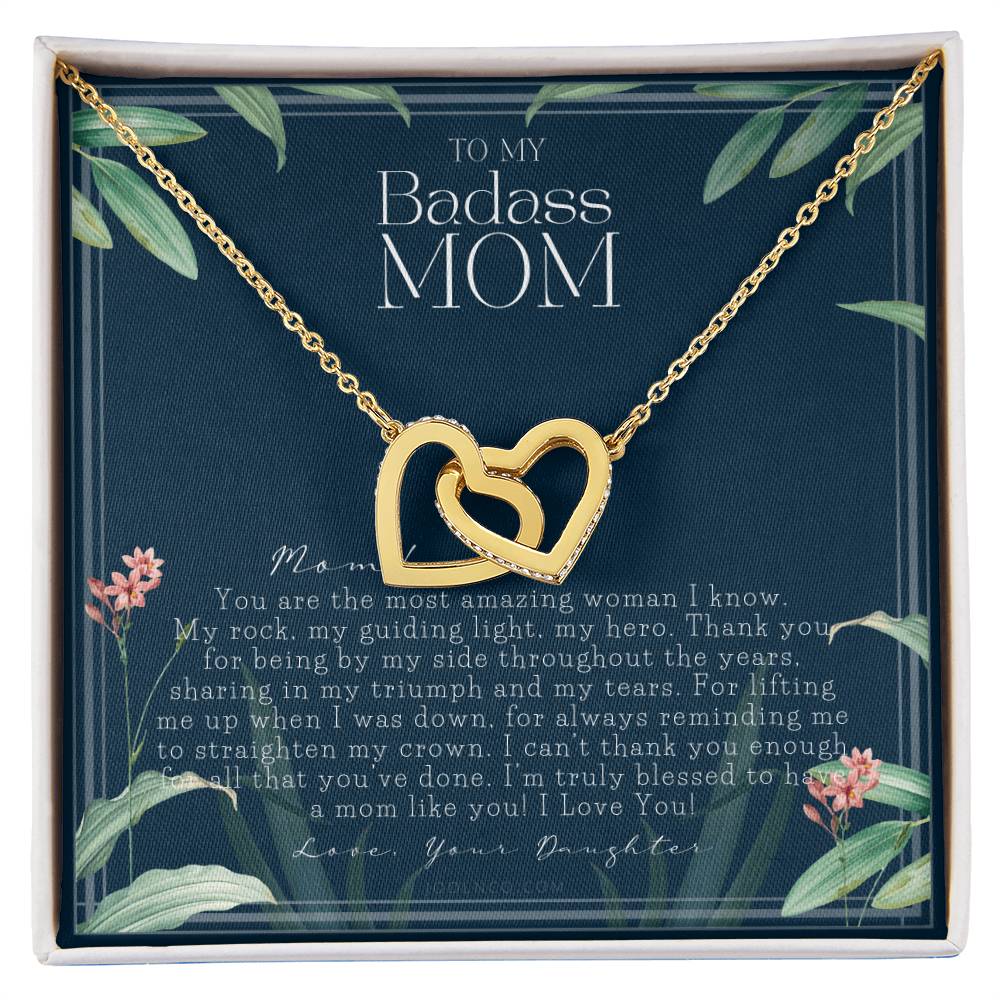 To My Badass Mom Necklace Mother’S Day Gift Daughter To Mom Gift Gift From Daughter To Mom On Wedding Day Mom Gift Birthday Gift Interlocking Hearts Necklace