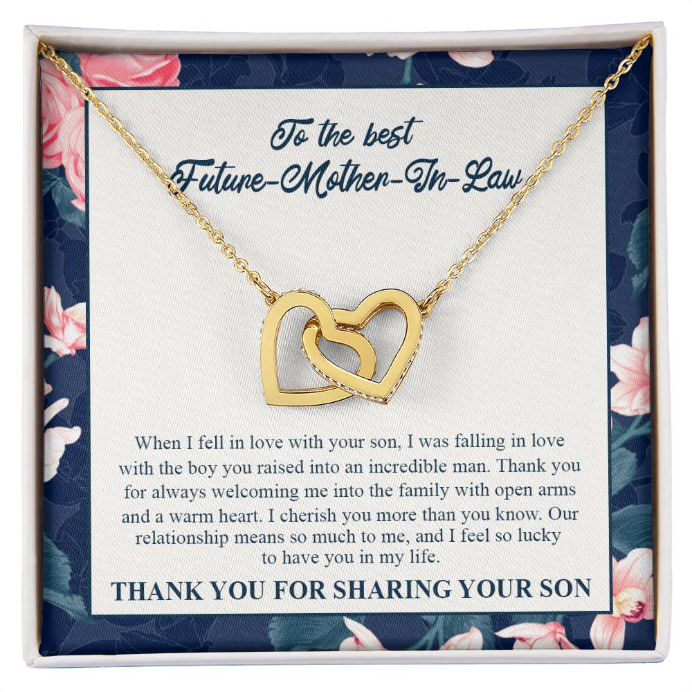 To My Future Mother-In-Law - Thank You For Always Welcoming Me Into The Family With Open Arms And A Warm Heart Interlocking Hearts Necklace