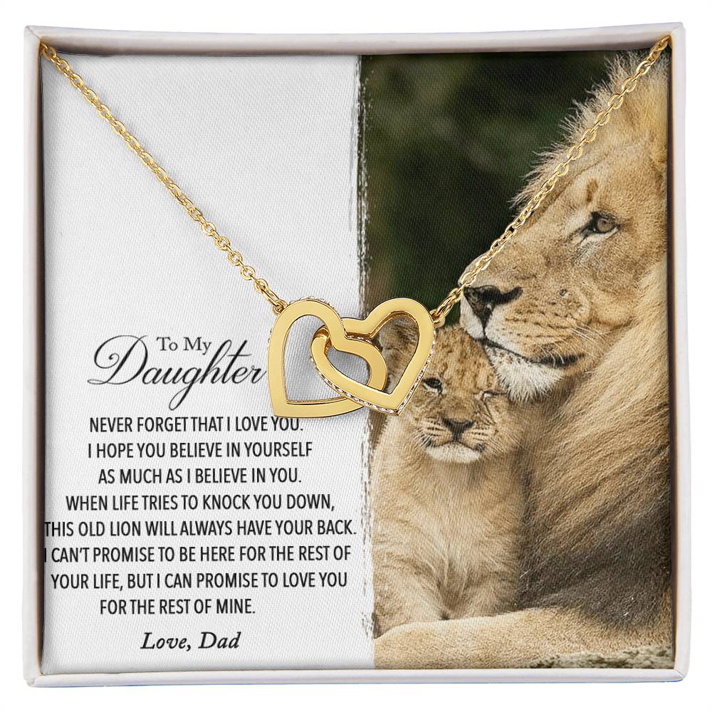 To My Daughter - This Old Lion Will Always Have Your Back Interlocking Hearts Necklace