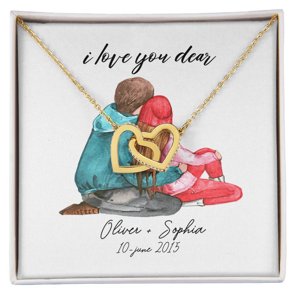 I Love You Baby Date Interlocking Hearts Necklace