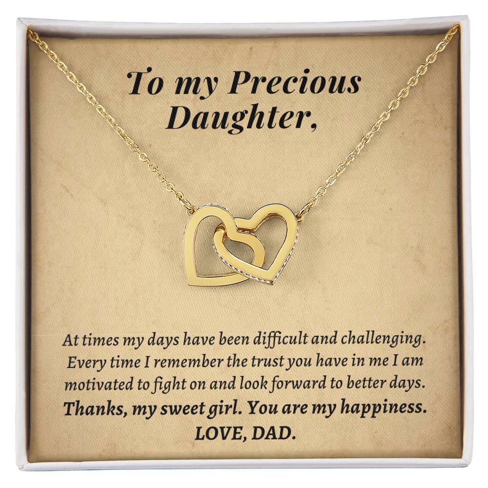 Gift For Daughter From Dad - Thanks My Sweet Girl You Are My Happiness Interlocking Hearts Necklace