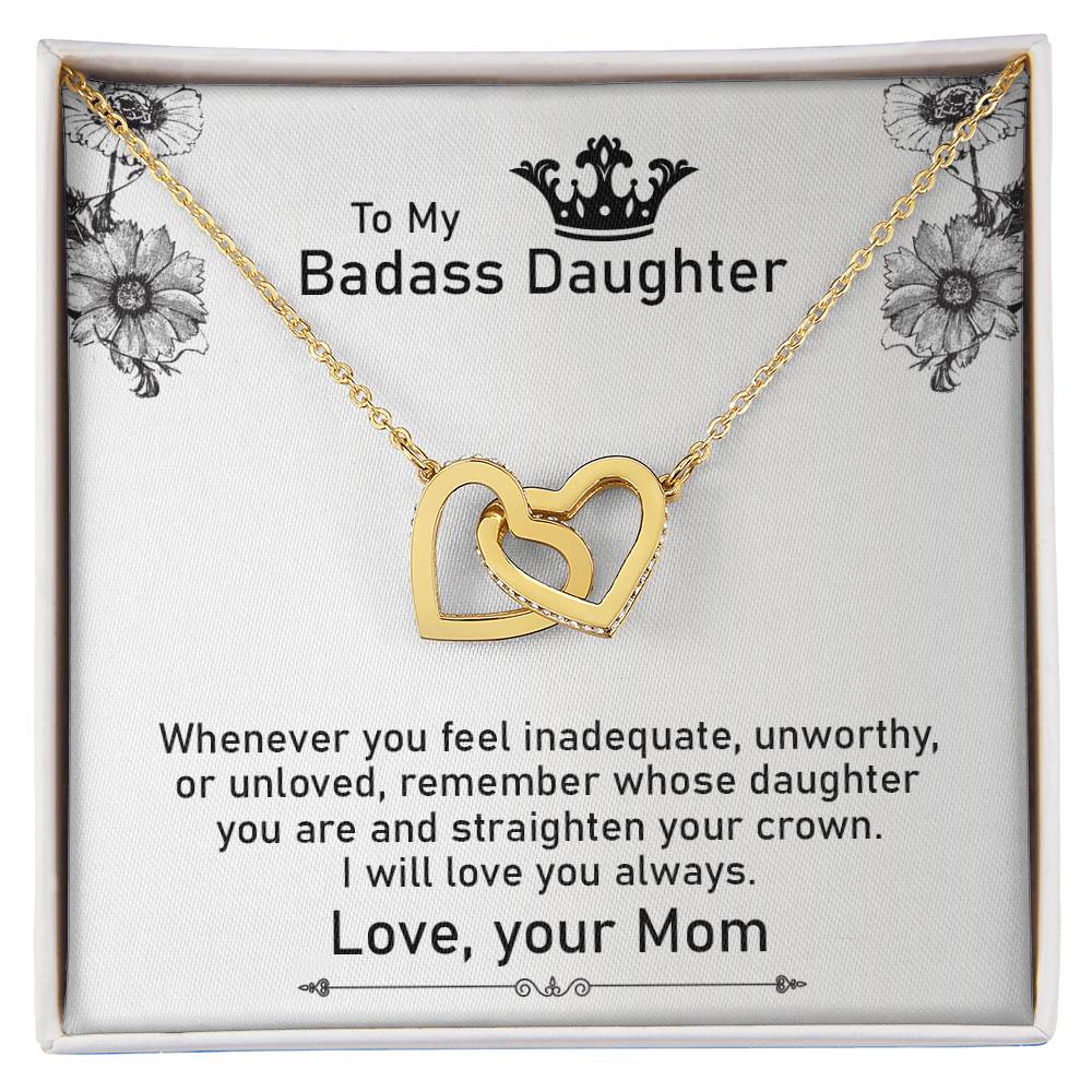 To My Badass Daughter Necklace From Mom Interlocking Hearts Necklace
