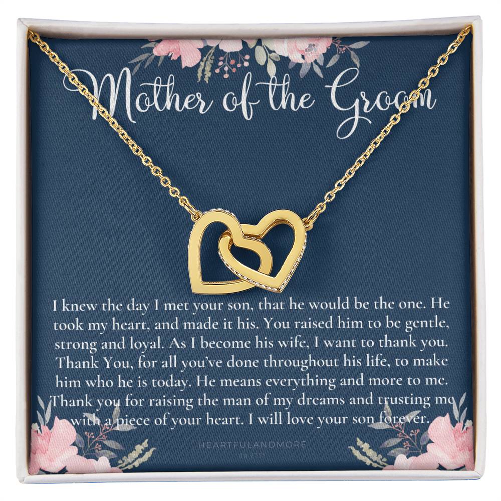 Mother Of The Groom Gift Necklace Wedding Gift Bridal Party Rehearsal Dinner Man Of My Dreams Parent Of Groom Mother In Law Gift Interlocking Hearts Necklace