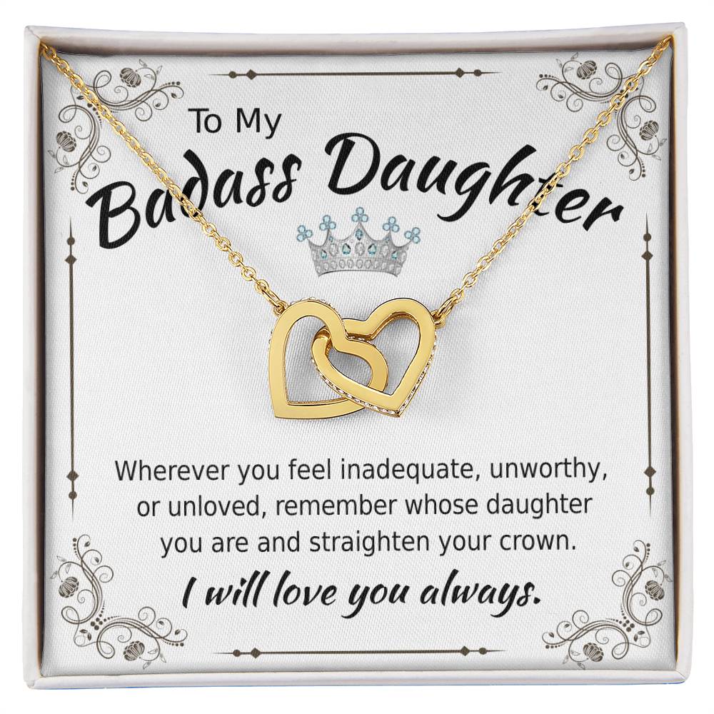 To My Badass Daughter - Interlocking Heart Necklace Interlocking Hearts Necklace
