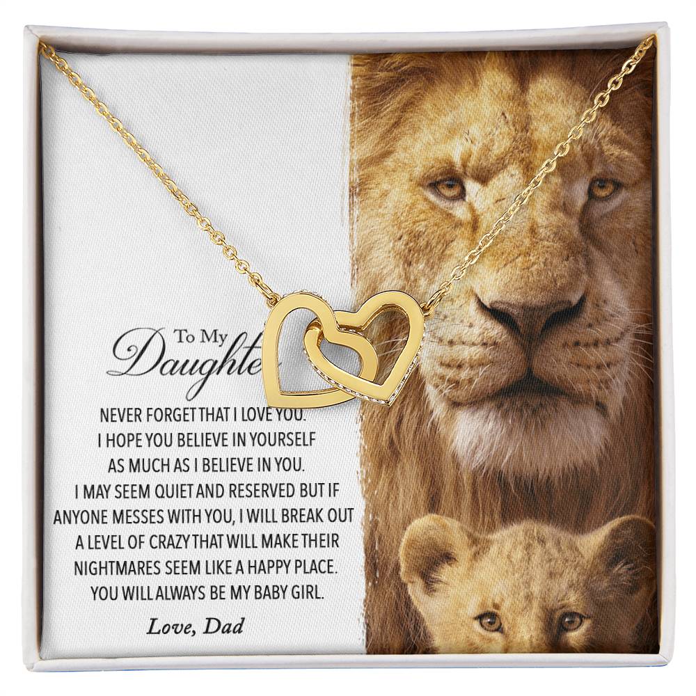 To My Daughter - This Old Lion Will Always Have Your Back Interlocking Hearts Necklace