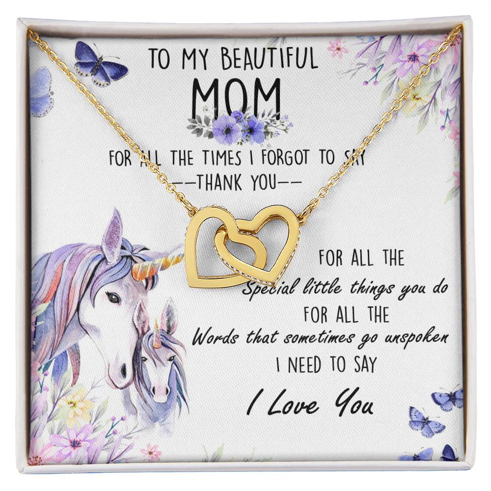 To My Beautiful Mom Interlocking Hearts Necklace Message Card