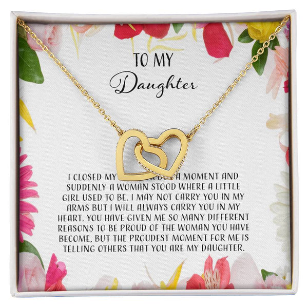 To My Daughter I Close My Eyes For A Moment - Floral Interlocking Hearts Necklace