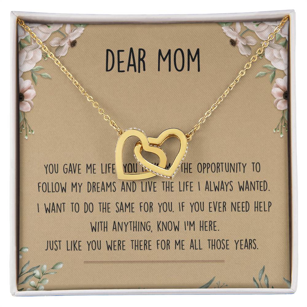 Dear Mom Interlocking Hearts Necklace Message Card