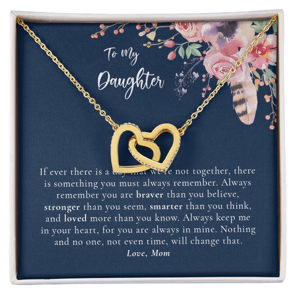 To My Daughter Necklace - Dark Blue Interlocking Hearts Necklace