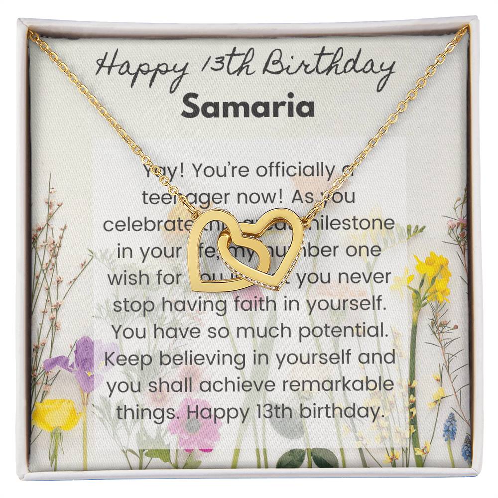 13Th Birthday Card Interlocking Hearts Necklace